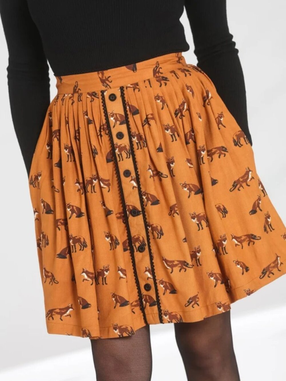 LIKE NEW! Hell Bunny Orange/Brown Fox Fall Mini Skirt